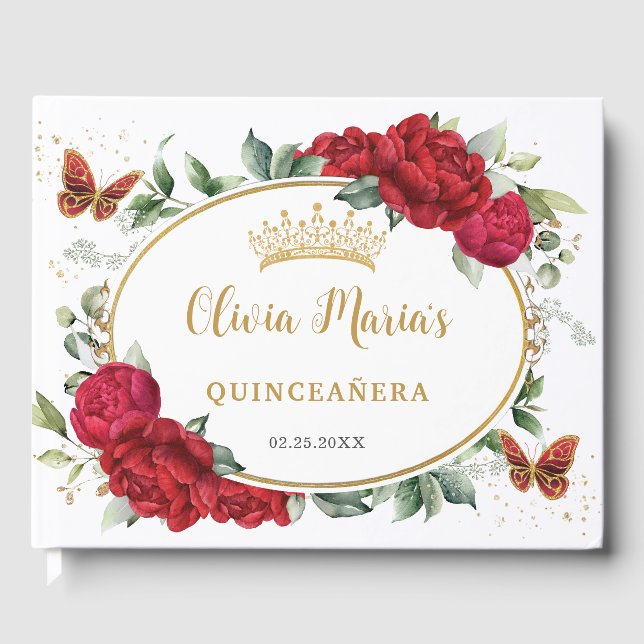 Livro De Visitas Borboletas Florais Douradas Quinceanera (Frente)