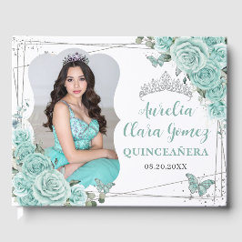 Livro De Visitas Borboletas Florais Turquesa QUINCEAÑERA 16 Foto