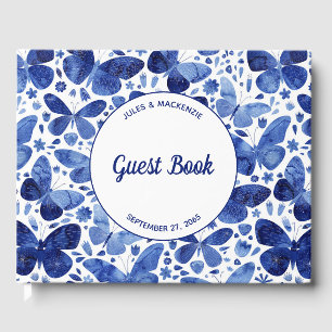 Livro De Visitas Borboletas modernas Aquarela Azul Indigo