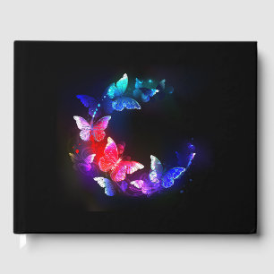 Livro De Visitas Borboletas Neon Night brilhantes sobre fundo preto