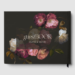 Livro De Visitas Bordô Escuro Floral Sombrio Preto Elegante Românti