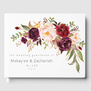 Livro De Visitas Borgonha Marsala e Blush Floral