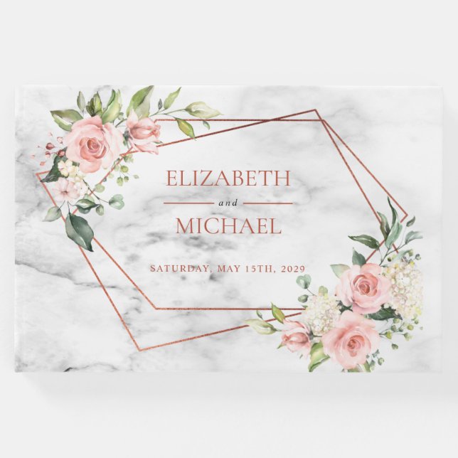 Livro De Visitas Borracha Geométrica de Cobre Rosa (Frente)