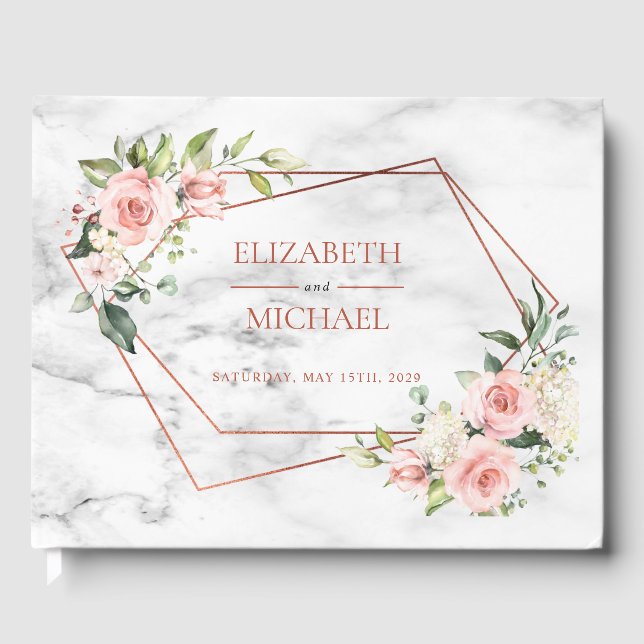 Livro De Visitas Borracha Geométrica de Cobre Rosa (Frente)