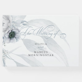 Livro De Visitas Botânica e Floral de Aquarela em Azul Dusty