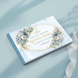 Livro De Visitas Botanical Boho Quince Guest Book Blue Gold Theme