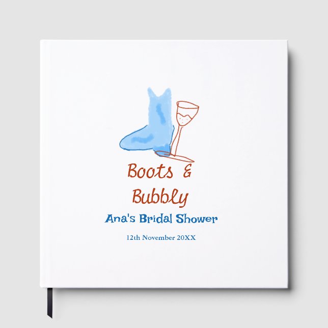 Livro De Visitas Botas & champanhe espumante fralda de noiva azul (Frente)