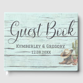 Livro De Visitas Botas Country Western Rusticas Turquesa Chapéu
