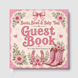Livro De Visitas Botas, Laços e Dedinhos de Bebê Convite para Chá d