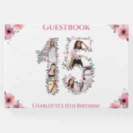 Livro De Visitas Branca de Flor de Colagem de Fotos de Aniversário
