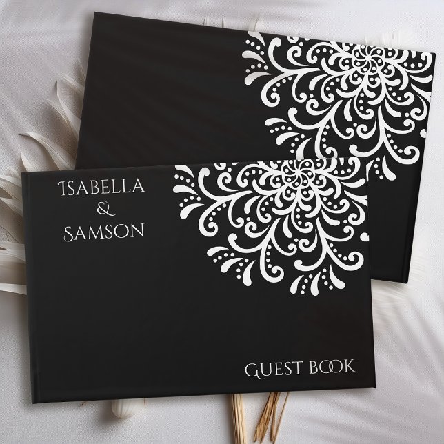 Livro De Visitas Branco timítico sobre Casamento Flourado Negro (Criador carregado)