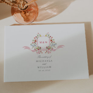 Livro De Visitas Brasão Botânico Regência Aquarela Rosa Casamento