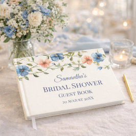 Livro De Visitas Bridal Shower Dusty Blue Floral Watercolor