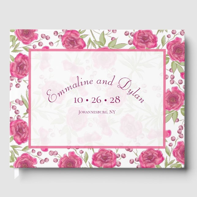 Livro De Visitas Bright Pink Rose Wedding (Frente)