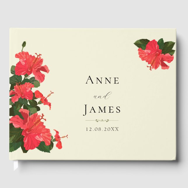 Livro De Visitas Bright Red Hibiscus Flowers Guest Book (Frente)