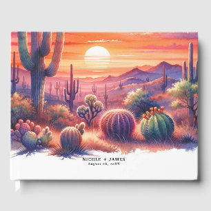 Livro De Visitas Brilho do Pôr do Sol no Deserto Aquarela Casamento