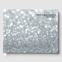 Livro De Visitas Brilho Prata Branco Bokeh Glamour Faísca Casamento