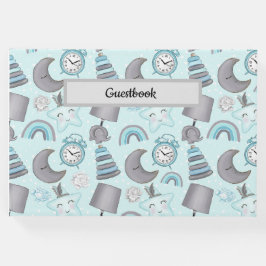 LIVRO DE VISITAS BRINQUEDOS DE ITENS AZUIS DE PASTEL BABY