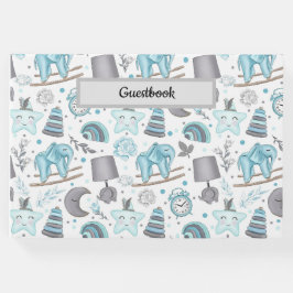 LIVRO DE VISITAS BRINQUEDOS DE ITENS AZUIS DE PASTEL BABY