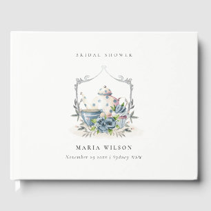 Livro De Visitas Bule Chaleira Floral Azul Cute Crest Chá de Noiva