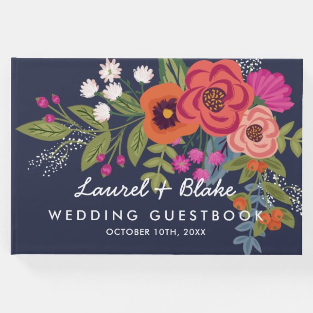 Livro De Visitas Buquê boêmico - Azul Marinho - Casamento (Frente)