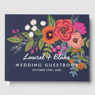 Livro De Visitas Buquê boémio - azul marinho - casamento