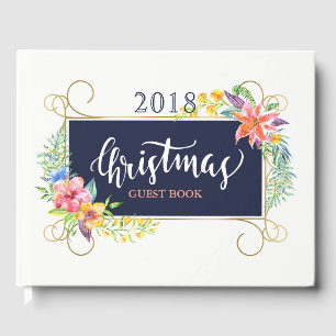 Livro De Visitas Buquê de Natal tropical e quadro Dourado
