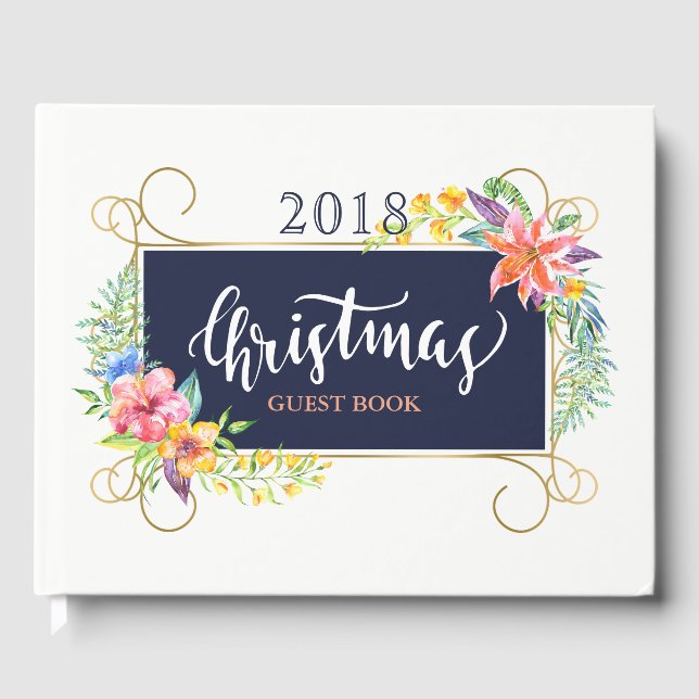 Livro De Visitas Buquê de Natal tropical e quadro Dourado (Frente)