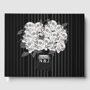Livro De Visitas Buquê de Rosas Caveira Preto e Branco Casamento