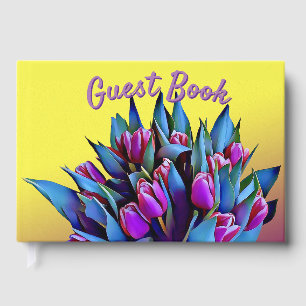 Livro De Visitas Buquê de Tulipas Roxas Elegante Personalizar
