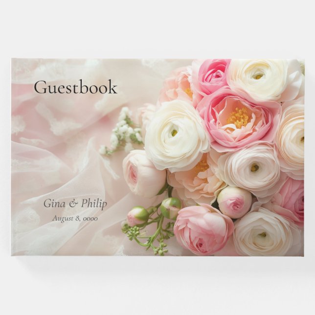 Livro De Visitas Buquê do ranóculo branco e rosa fechado (Frente)