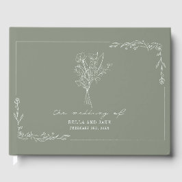 Livro De Visitas Buquê Sage Green Wedding Floral Guest Book