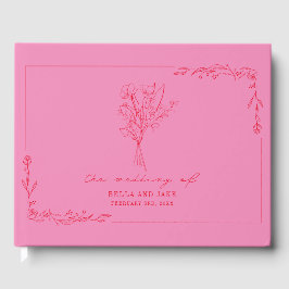 Livro De Visitas Buquê Vermelho + Floral de Casamento Rosa