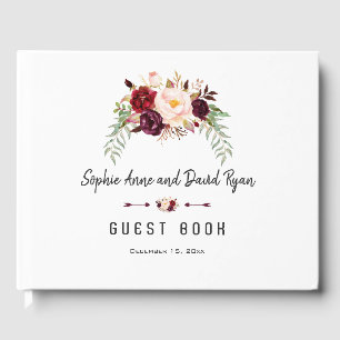 Livro De Visitas Burgundy Blush Floral Planner de Casamento