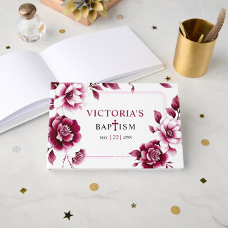 Livro De Visitas Burgundy e Baptism