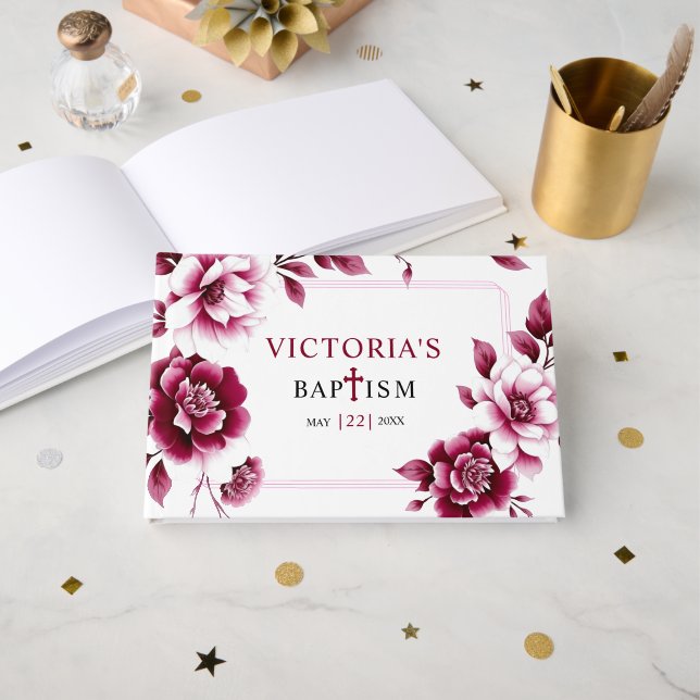 Livro De Visitas Burgundy e Baptism (Frente aberta)