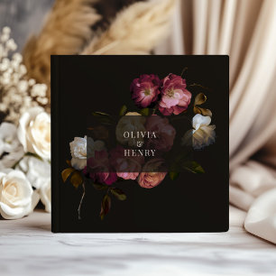 Livro De Visitas Burgundy Escuro Floral Sombrio Preto Elegante Româ