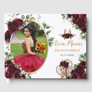 Livro De Visitas Burgundy Floral Charro Boots Quinceanera Foto