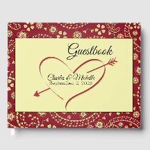 Burgundy Guestbook, Beige, Paisley