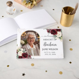 Livro De Visitas Burgundy Ivory White Floral Memorial Foeral Funera