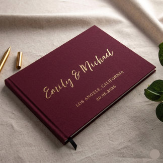 Livro De Visitas Burgundy Personalized Elegant Wedding Guest Book