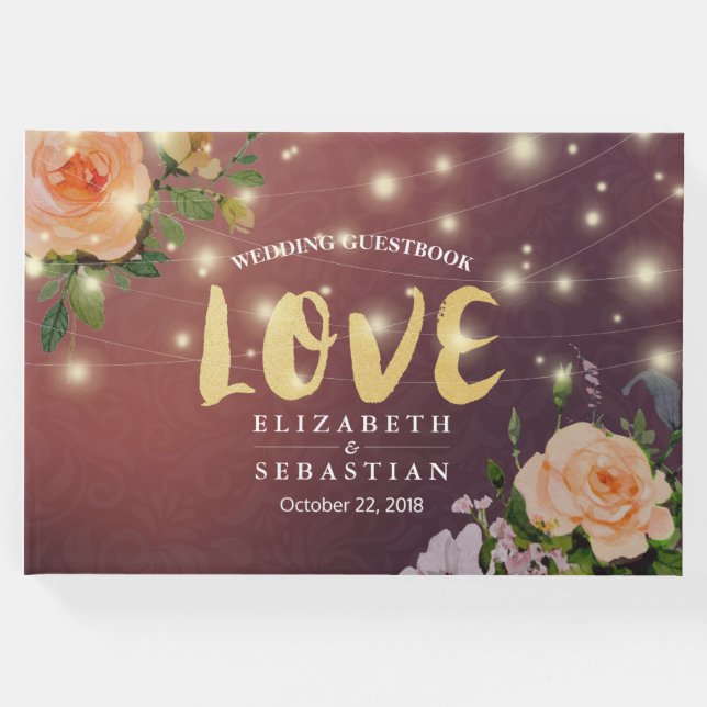 Livro De Visitas Burgundy Red Floral Light Weding Guestbook (Frente)