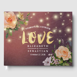 Livro De Visitas Burgundy Red Floral Light Weding Guestbook