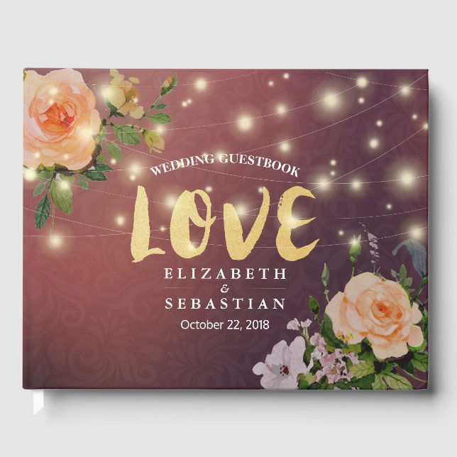 Livro De Visitas Burgundy Red Floral Light Weding Guestbook (Frente)