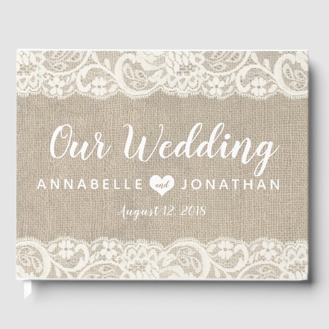 Livro De Visitas Burlap e Lace Rustic Weds Guest Book (Frente)