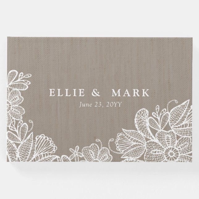 Livro De Visitas Burlap e Lace Wedding (Frente)