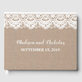 Livro De Visitas Burlap e Lace Weds Guest Book, Rustic