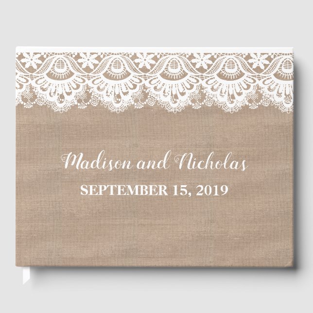 Livro De Visitas Burlap e Lace Weds Guest Book, Rustic (Frente)