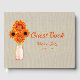 Livro De Visitas Burlap Rustic Orange Floral Mason Jar Weding
