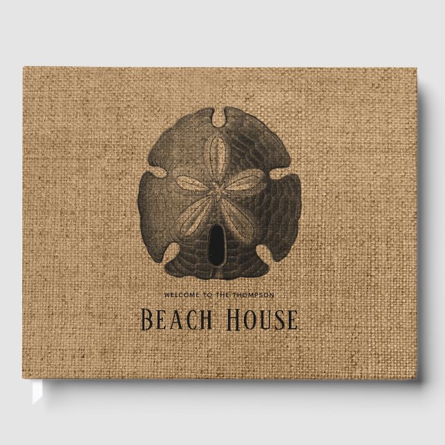 Livro De Visitas Burlap Sand Dollar Shell Beach House (Frente)